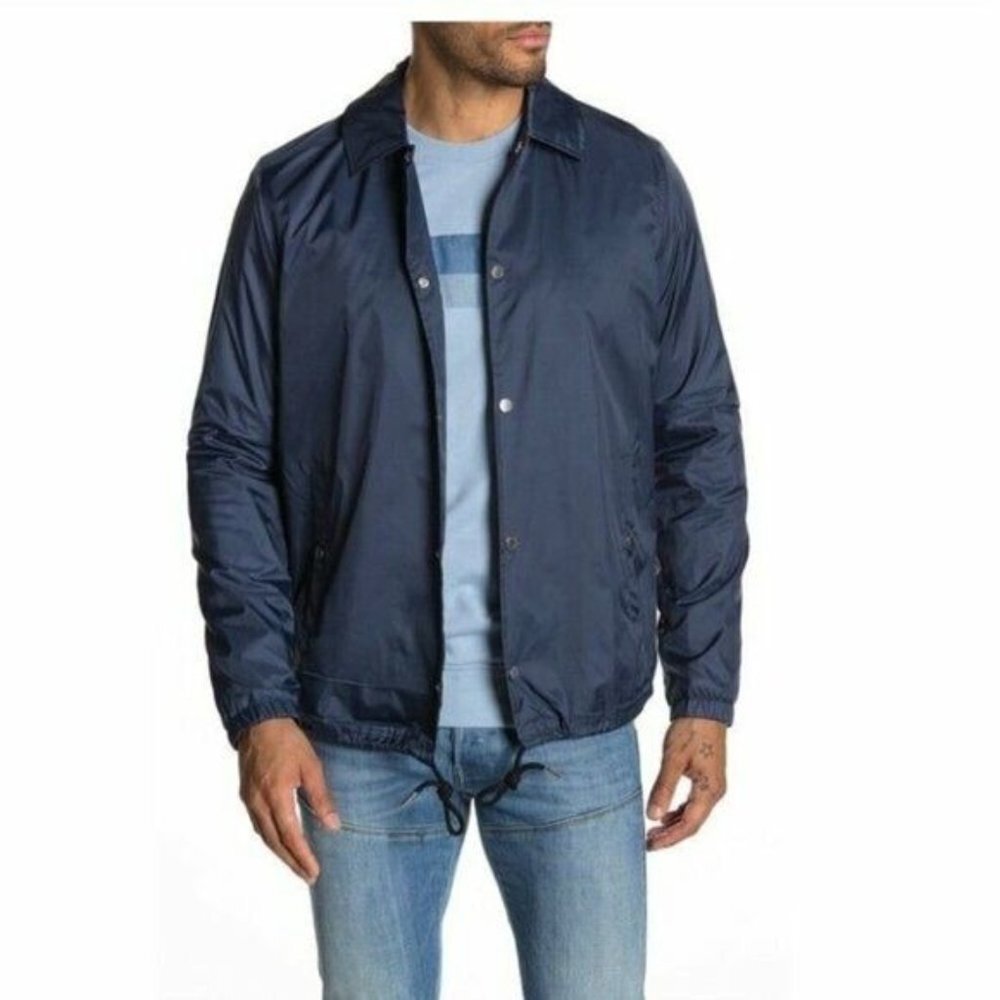 Slate & Stone Mens‎ Coach Navy Blue Long Sleeve Windbreaker Jacket Size Large